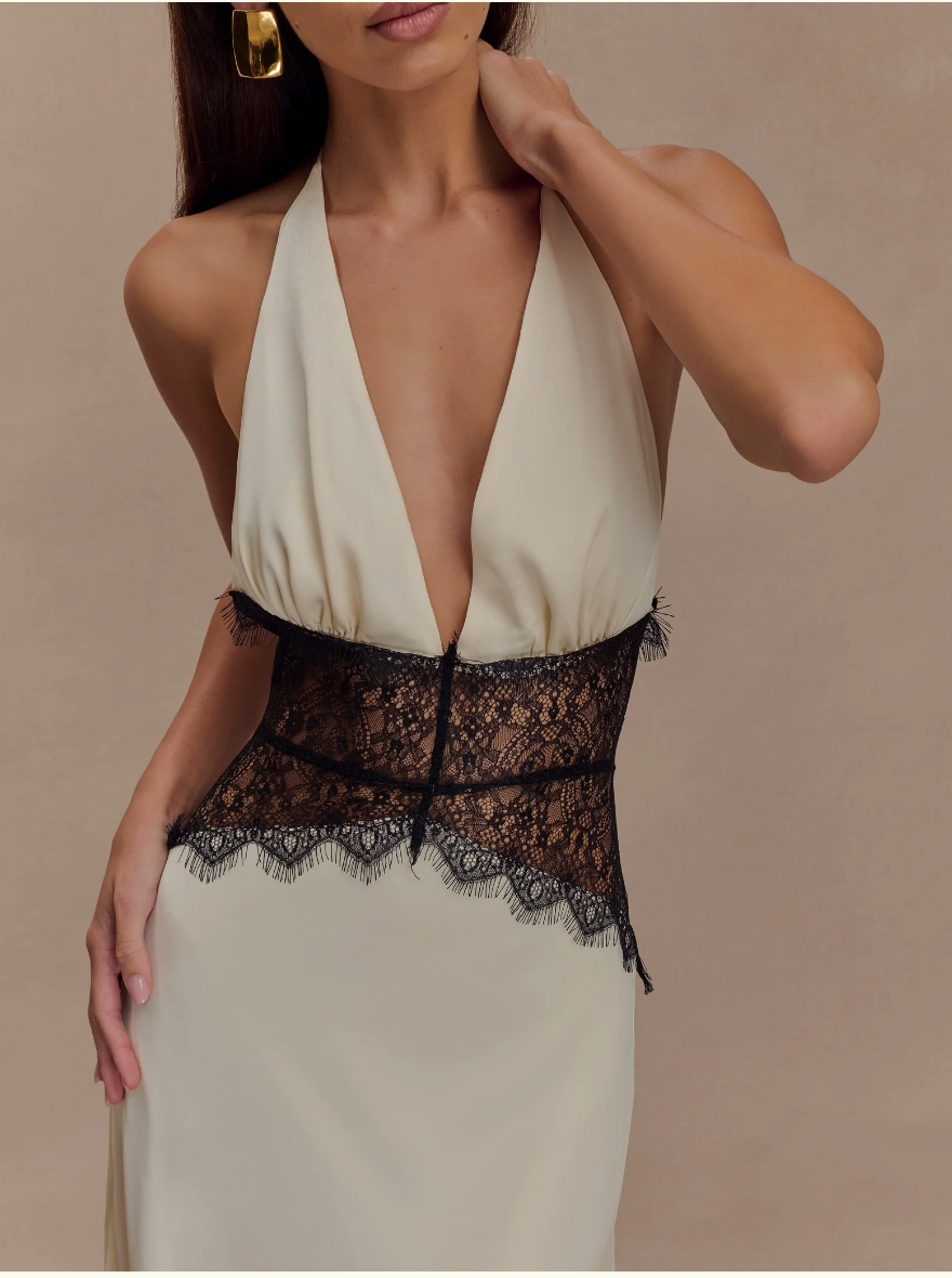 Variant image for Women Maxi Dress Black Lace Satin | Noiréa-5