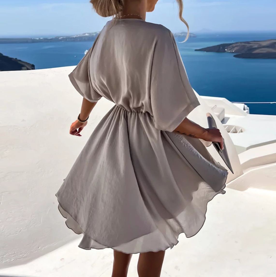 Elegant Wrap Style Dress with Flutter Sleeves | Andrea