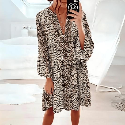 Women Animal Print Ruffle Tunic Dress | Mila
