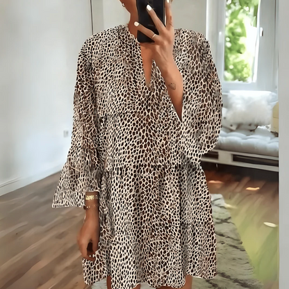 Women Animal Print Ruffle Tunic Dress | Mila