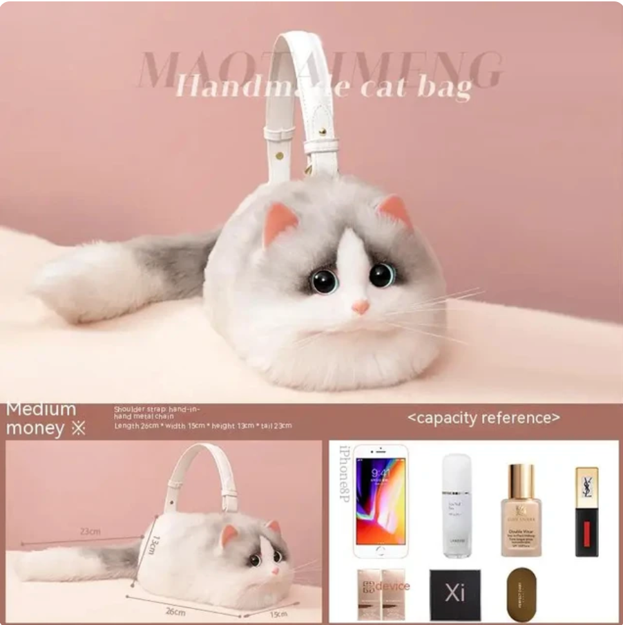 Variant image for Women Handbag Cat Design Plush | Whimsical Kitty-11