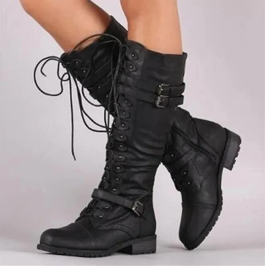 Women Combat Boots Black Leather | Berit-1