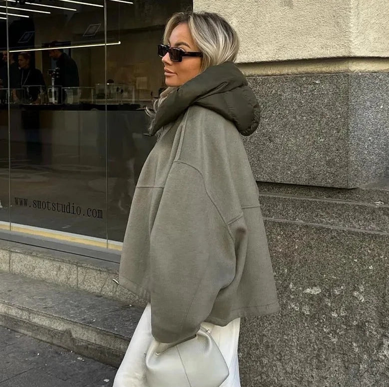 Women Oversized Sweatshirt Grey Cotton | Edith-2