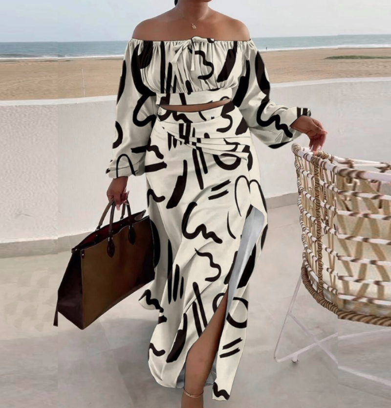 Women Abstract Off-Shoulder Maxi Dress | Paloma