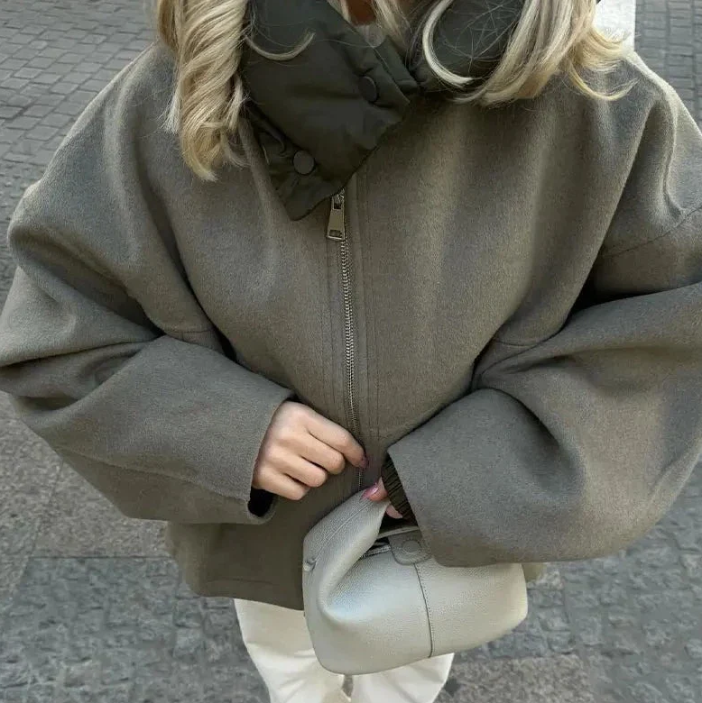 Women Oversized Sweatshirt Grey Cotton | Edith-5