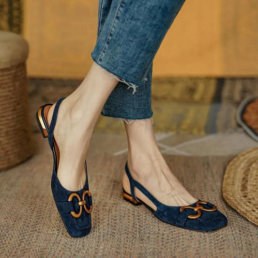 Women Slingback Flat Shoes Beige Leather | Mattea-1