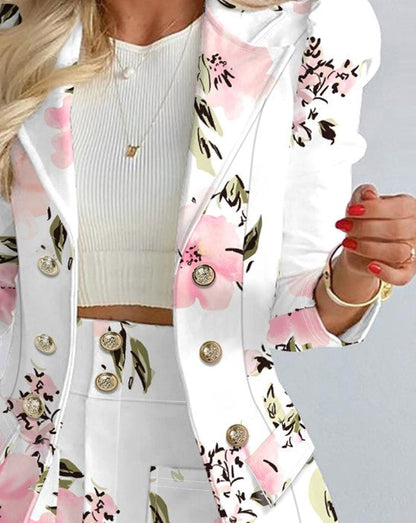 Floral Print Blazer and Skirt Set | Livina