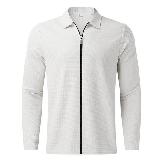 Men's Zip-Up Shirt White Cotton | Classic Style-1