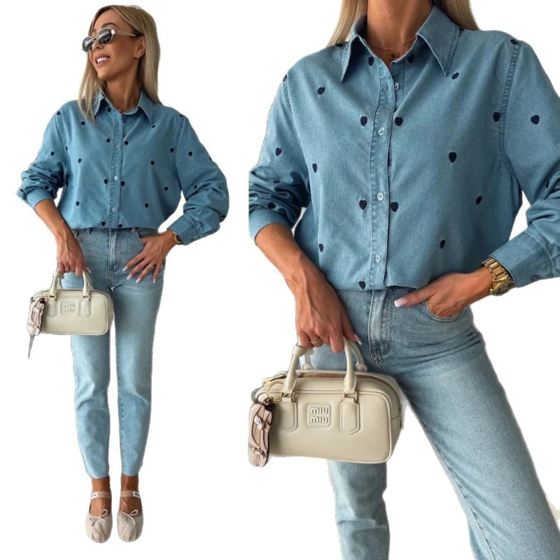 Women Denim Shirt Blue Cotton | Elegant Style-5