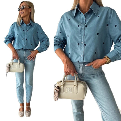 Women Denim Shirt Blue Cotton | Elegant Style-5