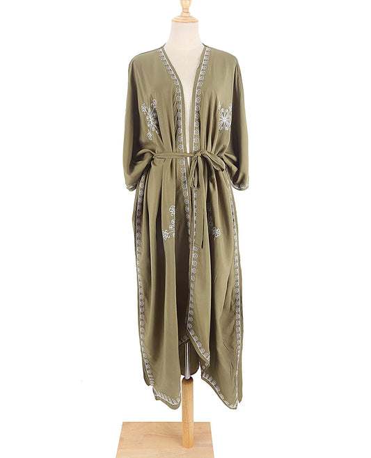 Women Kimono Cardigan Army Green Acetate | Summer Breeze-1