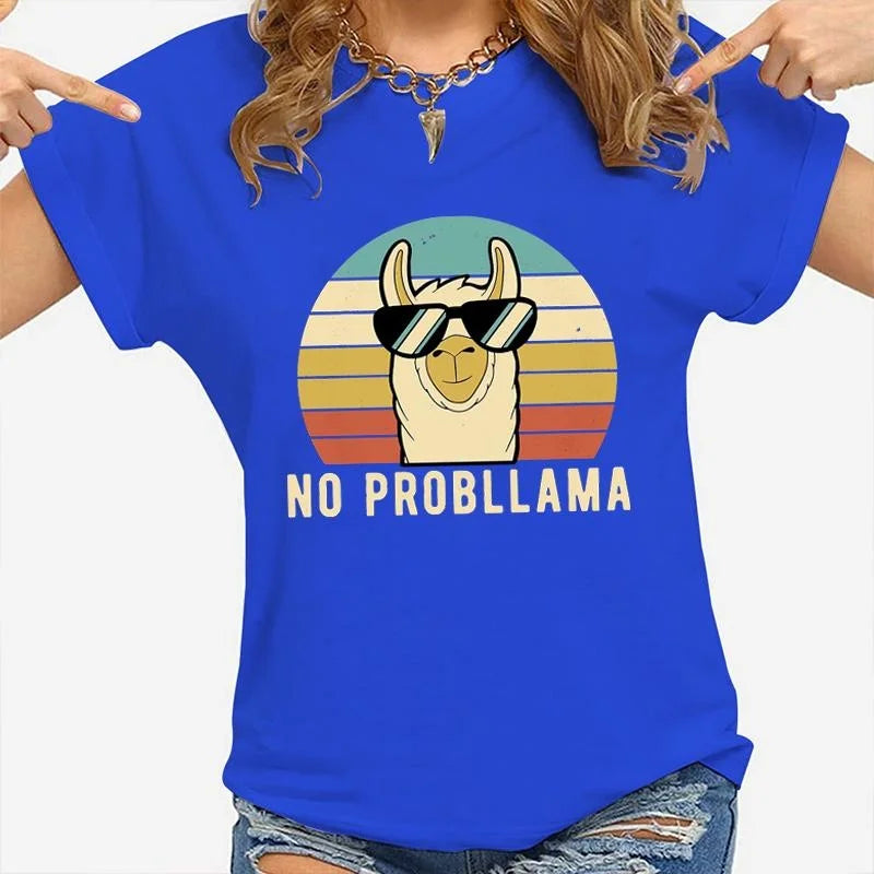 Women Graphic T-Shirt Black Modal | Llama Lover-3