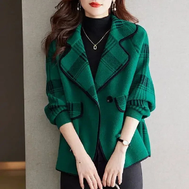 Variant image for Women Oversized Blazer Green Plaid Wool Blend | Elegant Chic-13