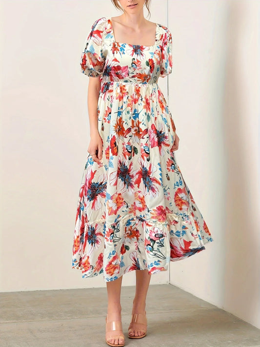Women Floral Puff Sleeve Maxi Dress | Caila