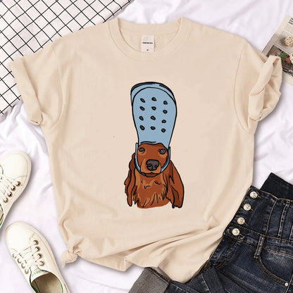 Variant image for Women T-Shirt White Cotton | Dachshund Graphic Tees-5