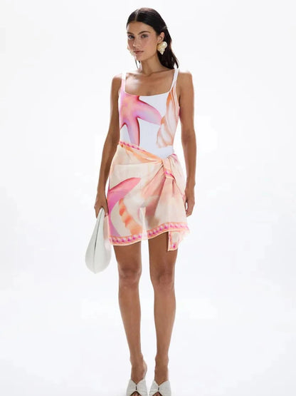 Elegant Floral One-Piece Swimsuit with Sarong | Adelia