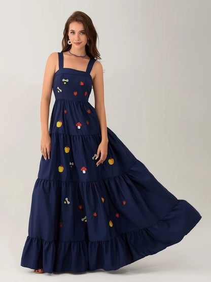 Embroidered Tiered Maxi Dress | Malia