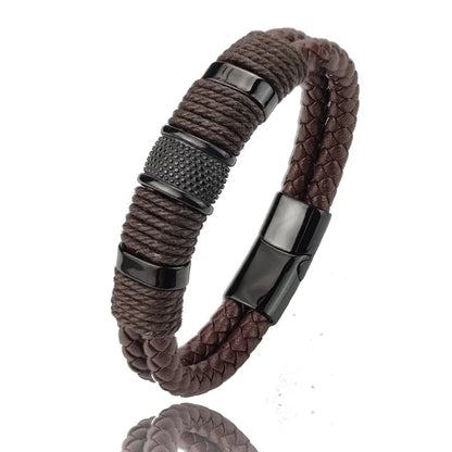 Variant image for Men's Leather Bracelet Brown Stainless Steel | Classic Elegance-8