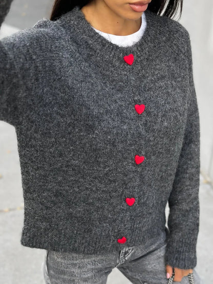 Women Heart Button Knitted Cardigan | Edwina