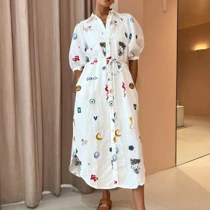 Embroidered Button-Down Shirt Dress | Isla