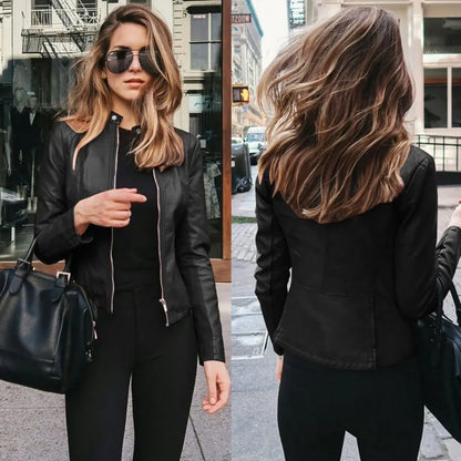 Women Classic Zip-Up Faux Leather Jacket | Kali