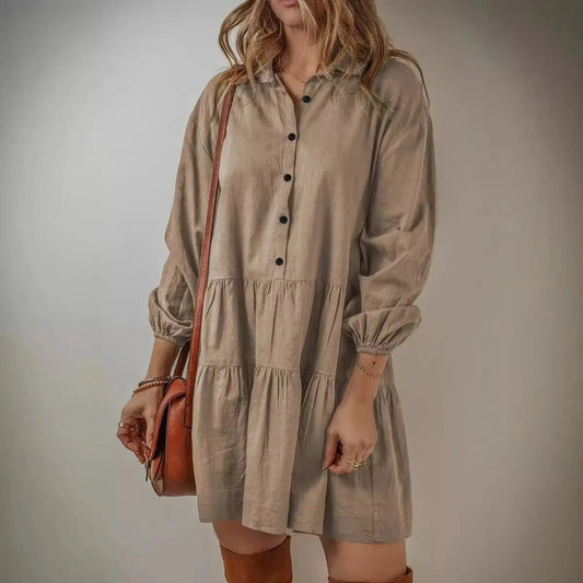 Women Pleated Shirt Dress | Jolina
