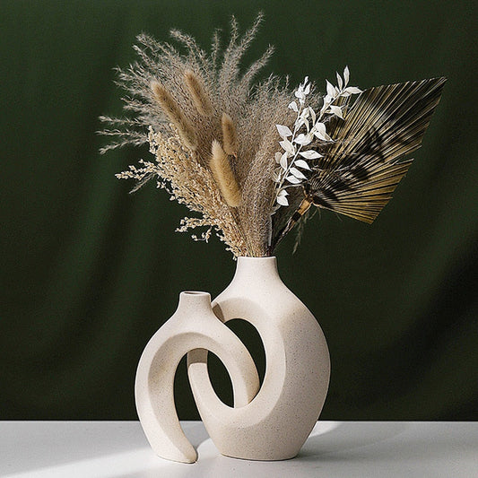 Decorative Double Vase White Ceramic | Modern Elegance 1