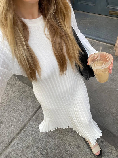 Women Long Sleeve Dress Solid Knit | Elegant-1