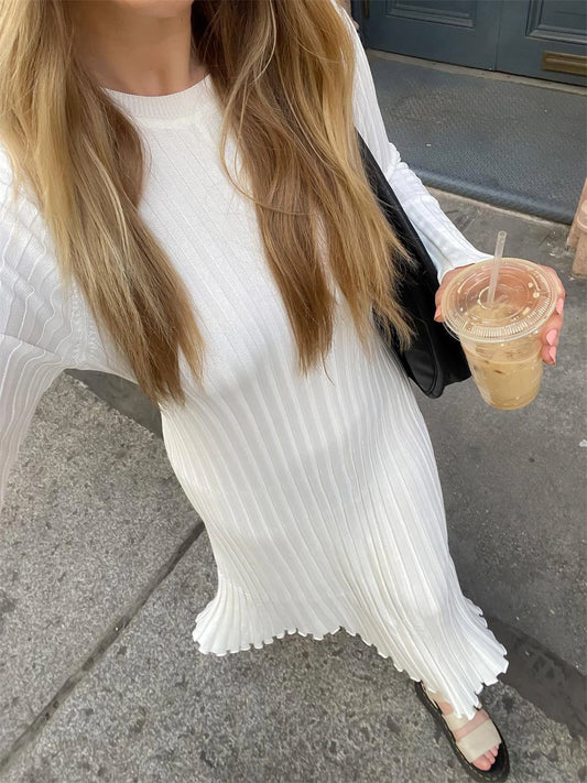 Women Long Sleeve Dress Solid Knit | Elegant-1