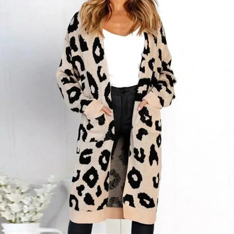 Leopard Knit Open-Front Cardigan | Sofia