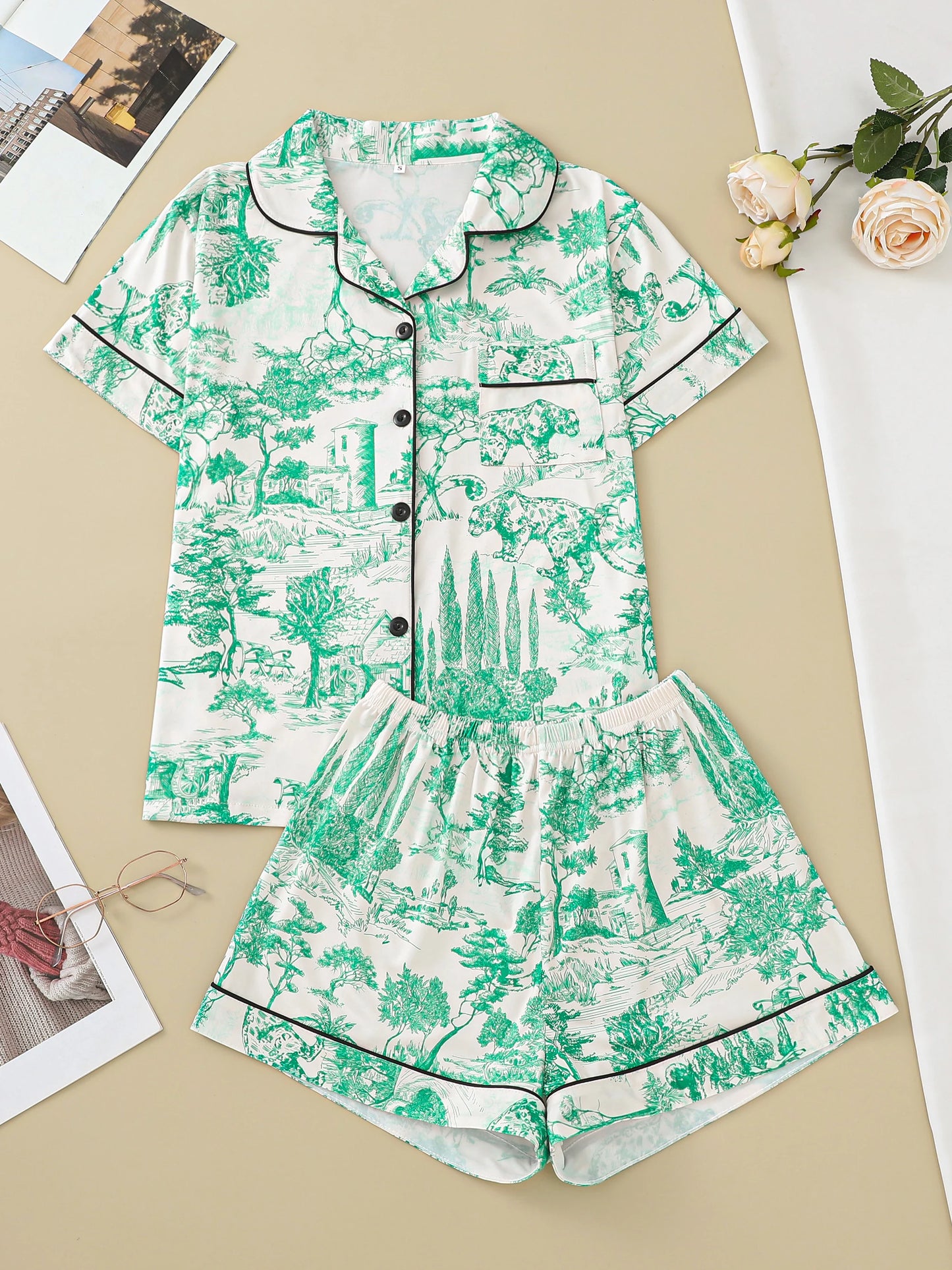 Printed Short Sleeve Pajama Set | Adelphia