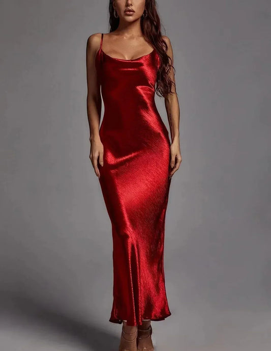 Women Maxi Dress Rose Gold Satin | Elegant Evening Gown-1