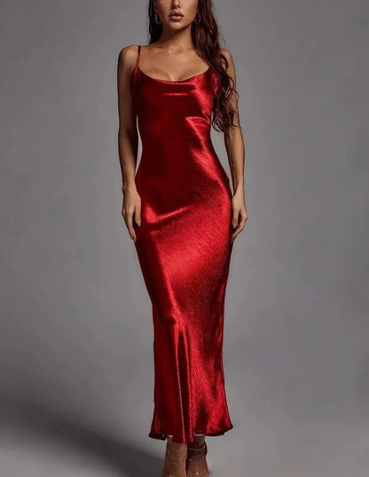 Variant image for Women Maxi Dress Rose Gold Satin | Elegant Evening Gown-1