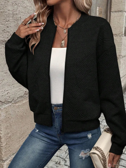 Women Textured Zip-Free Bomber Jacket | Fayana