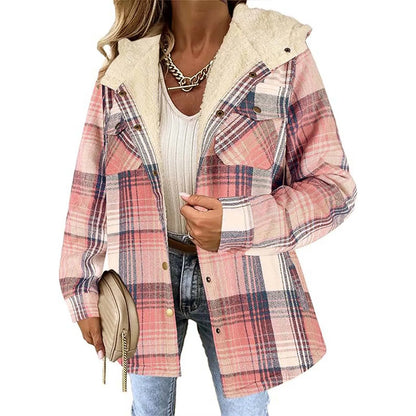 Women Sherpa-Lined Plaid Button Jacket | Hyacinth