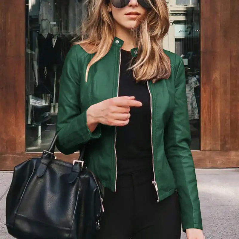 Women Classic Zip-Up Faux Leather Jacket | Kali