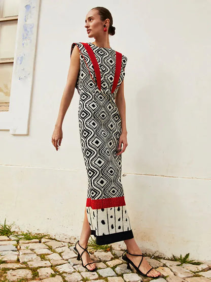 Geometric Pattern Sleeveless Maxi Dress | Isolde