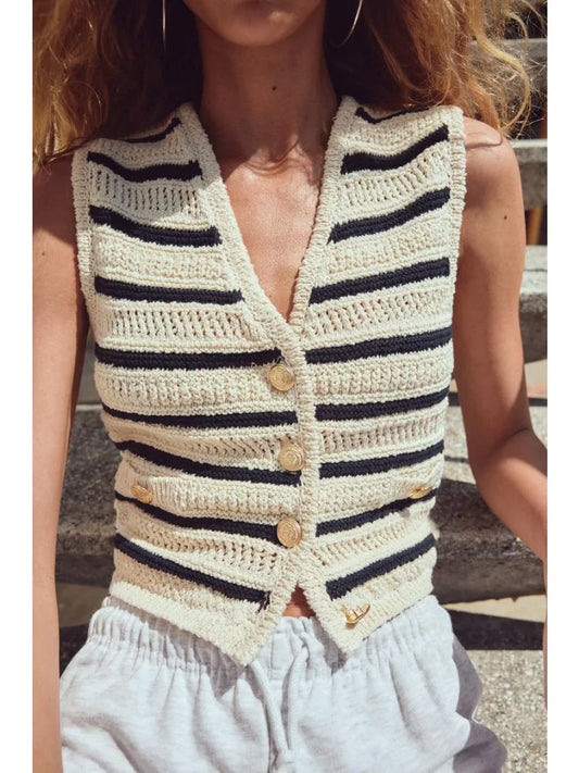 Women Striped Crochet Vest | Adriana