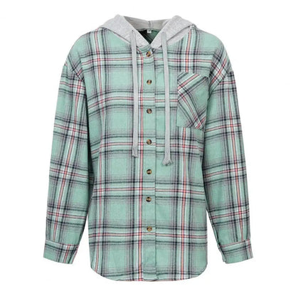 Woman Lightweight Plaid Hooded Shirt | Kalista