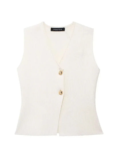 Minimalist Buttoned Knit Vest Top| Elise