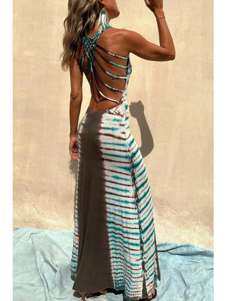 Backless Boho Tie-Dye Maxi Dress | Mamie