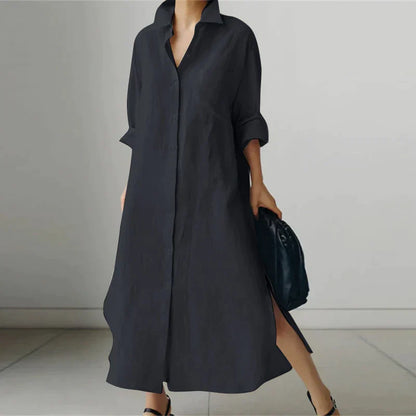 Button-Up Shirt Dress with Side Slit | Evelyn