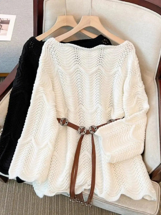 Women Wave Knit Poncho Sweater | Yna