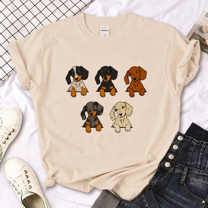 Variant image for Women T-Shirt White Cotton | Dachshund Graphic Tees-4