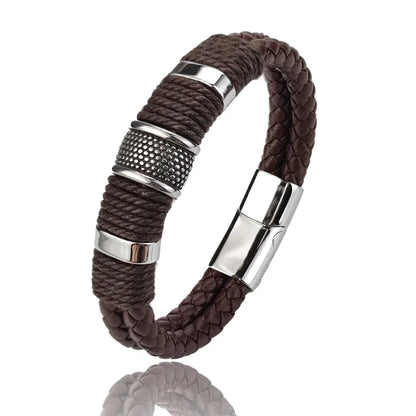 Variant image for Men's Leather Bracelet Brown Stainless Steel | Classic Elegance-1