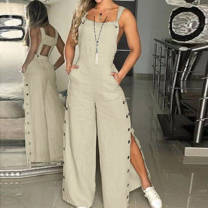 Button-Slit Wide-Leg Overalls | Leona