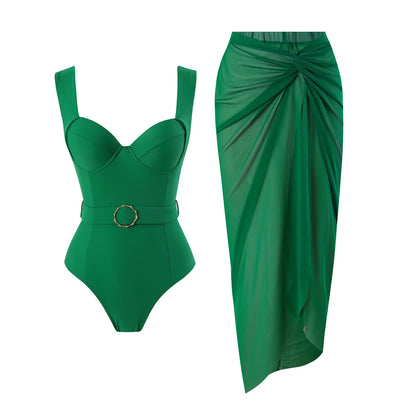 Elegant Belted Swimsuit & Sarong Set | Rica