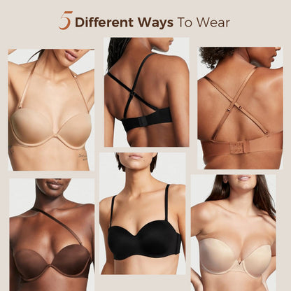 Seamless Strapless Convertible Bandeau Bra with Full Support