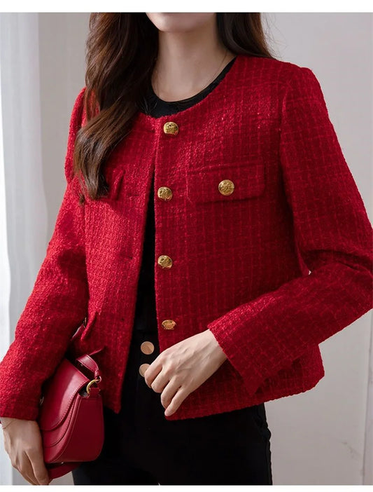 Women Blazer Red Tweed | Elegant Style-1