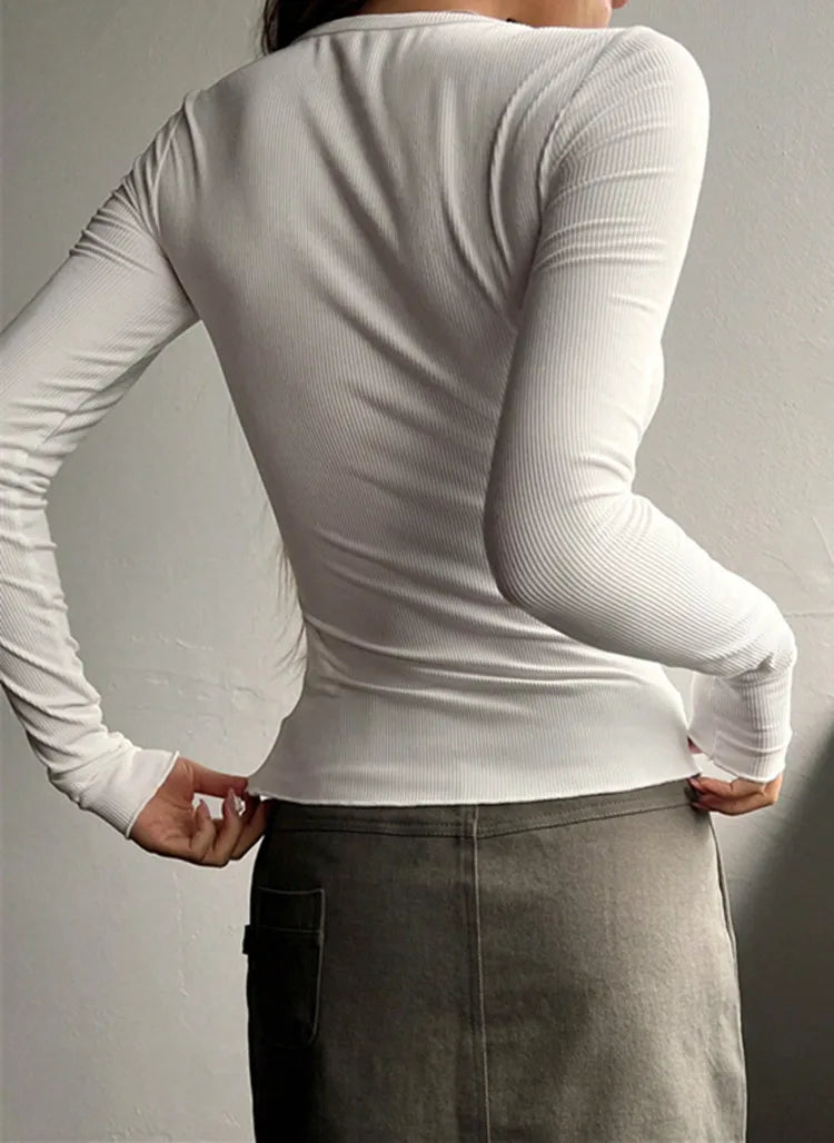 Ribbed Henley Long Sleeve Top | Rosabelle